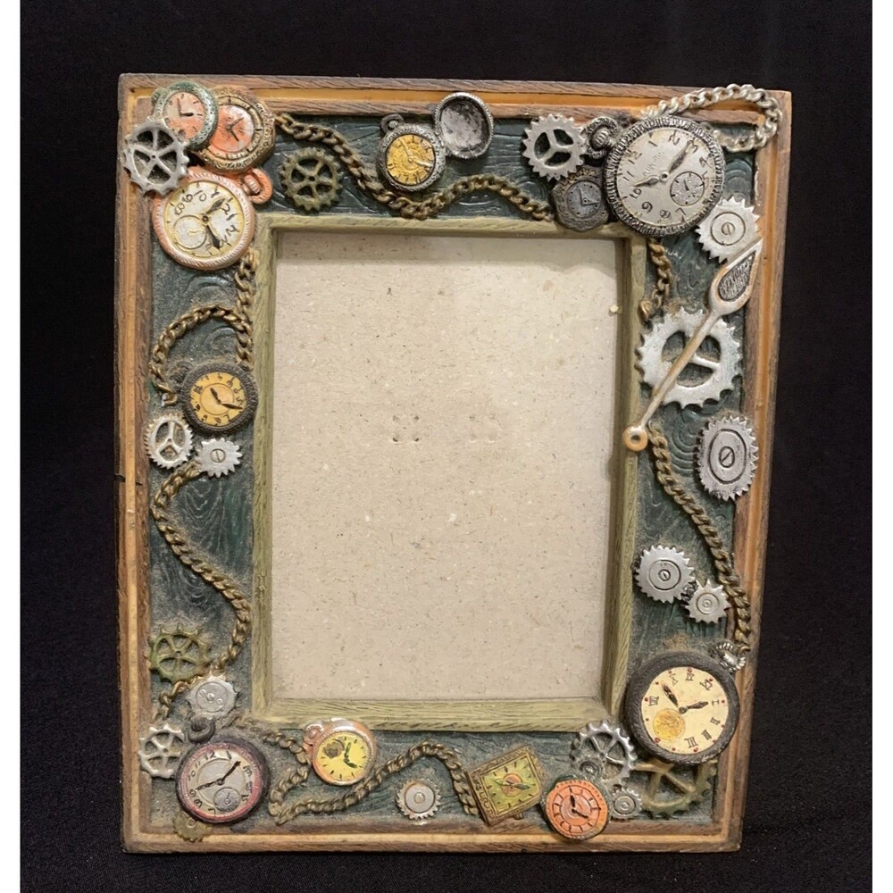 Russ Berrie Steampunk Picture Frame Pocket Watches Gears Chains Antique Style
